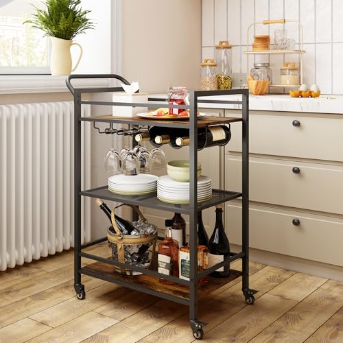 Tajsoon3tierbarcartmobilebarservingcartindustrialstylewinecartforkitchenbeveragecartwithwinerackandglassholderrollingdrinktrolleyforlivingroomrusticbrown  Urban Country Home Decor Tajsoon 3 tier bar cart mobile bar serving cart industrial style wine cart for kitchen beverage cart with wine rack and glass holder rolling drink trolley for living room rustic brown  urban country home decor