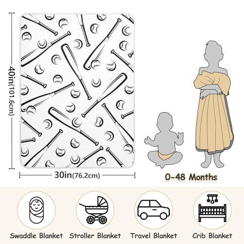 Image of Baseballs White Black Baby Swaddle Blanket for Boys and Girls, Muslin Baby Receiving Swaddle Blanket, Soft Cotton Nursery Swaddling Blankets for Newborn Toddler Infant