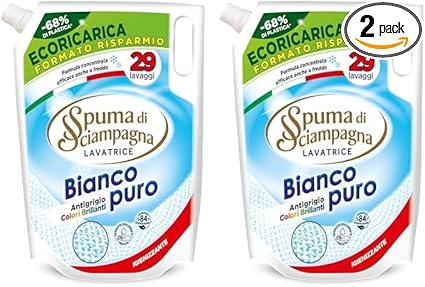 Spuma di Sciampagna Ecoricarica Detersivo Lavatrice Bianco Puro 29 lavaggi - 1305 ml (Confezione da 2)