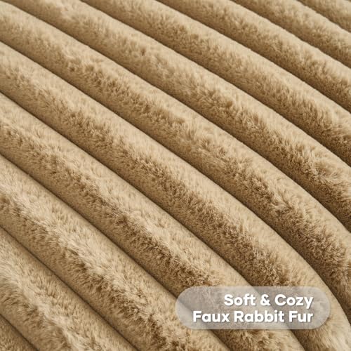 FUTEI Camel Striped Decorative Throw Pillow Covers 22x22 Inch Set of 2,Square Fall Decorations Couch Pillow Case,Soft Cozy Faux Rabbit Fur & Velvet Back,Modern Home Decor for Bed