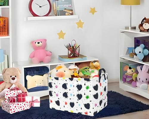 Image of Valentines Day Basket Large Foldable Heart Shaped Storage Box for Gifts Kids Empty Storage Bins Rectangular Toy Organizer Decor (Graffiti Love)