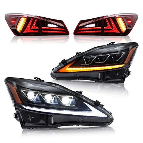 VLAND LED Headlights and Tail lights for Lexus IS250 IS350 2006-2012 (Amber Headlights+Red Taillights)