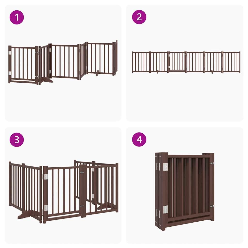Homgoday Barrera para Perros,Barrera de Seguridad para Perros Mascotas,para Escaleras y Puertas Puerta de Perros Plegable 6 Paneles Madera Abeto marrón 300 cm