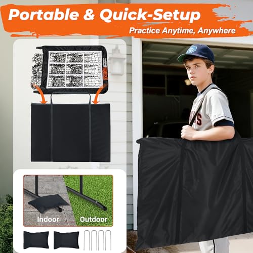 Image of Pitching Net, 9 Hole Baseball & Softball Pitching Net with Strike Zone, Adjustable Pitching Target with 9 Pocket Design, Portable Pitching Practice Equipment