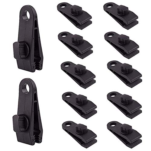 LLMZ Clips de Lona 12 Piezas Tiendas de Campaña Abrazaderas Clips Plástica Pinza de Sujeción Cuerda de Viento Clip de Toldo Camping Accesorios para Actividades Al Aire Libre, Negro