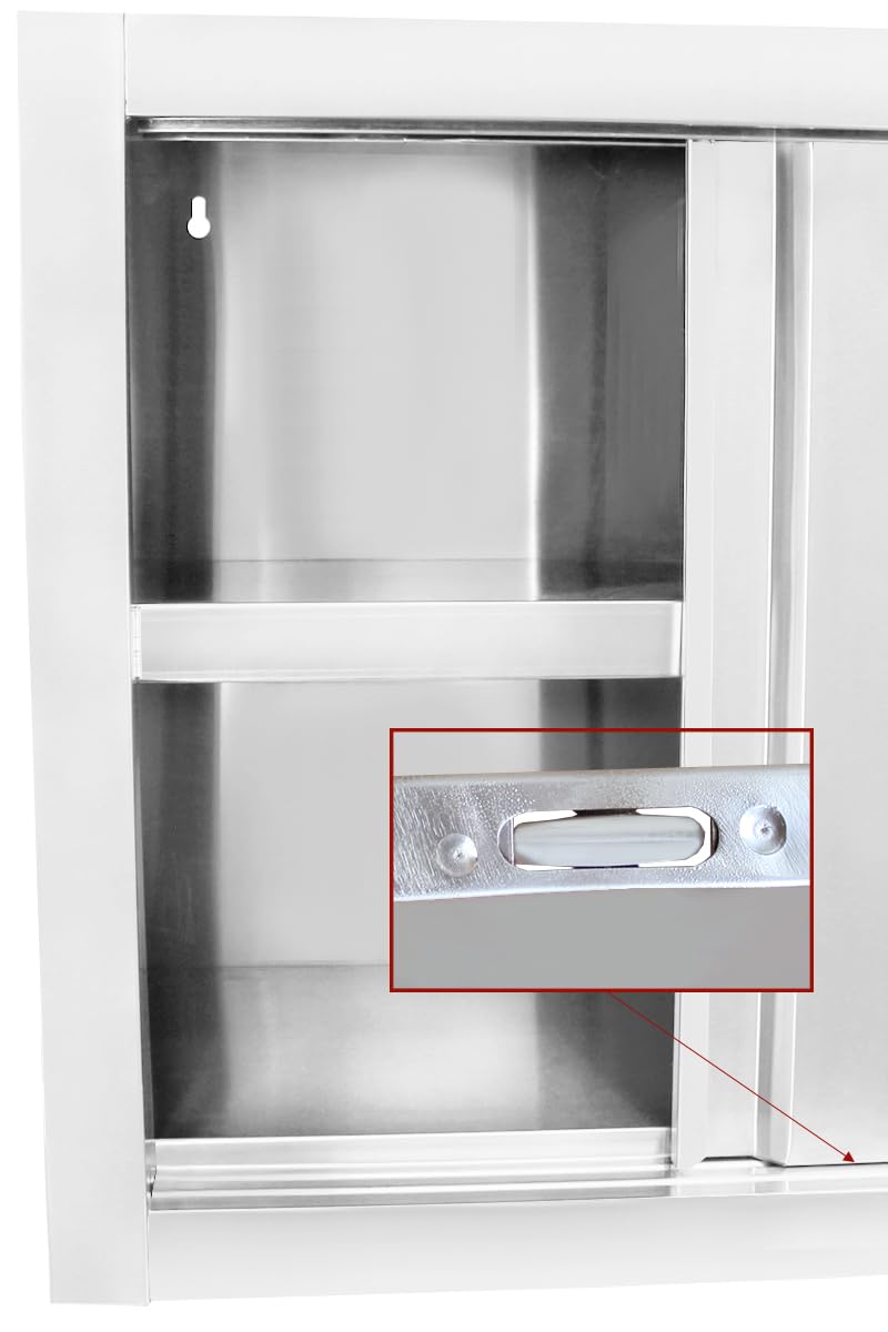 Beeketal 'BWS160' Gastro Küchen Wandhängeschrank aus Edelstahl mit auf Rollen gelagerte Schiebetüren, Hängeschrank mit fest verbautem Einlegeboden - Außenabmessungen (L/B/H): ca. 1600 x 400 x 645 mm