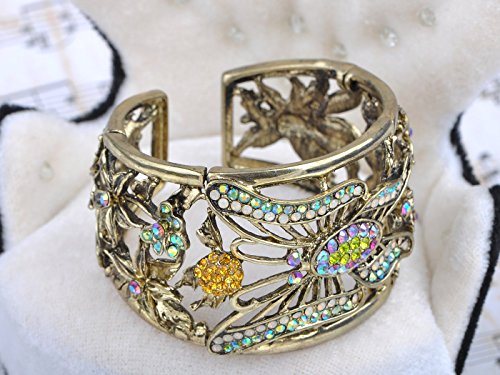 Alilang Multi-Color Antique White Opal Synthetic Peridot Synthetic Topaz Rhinestones Butterfly Cuff #TOP1