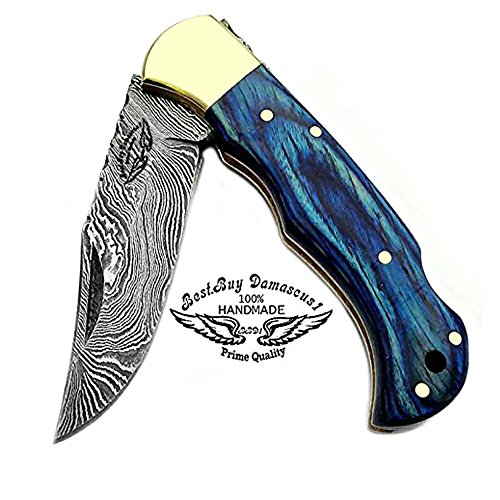 Best.buy.damascus1 Pocket Knife 6.5" Knife Blue Wood Folding Knife Damascus Pocket Knife 3Pcs Knife Set, Pocket Knife For Men Knife Sharpeners Pocket Knives Premium Quality Hunting Gear Gifts For Men #TOP1
