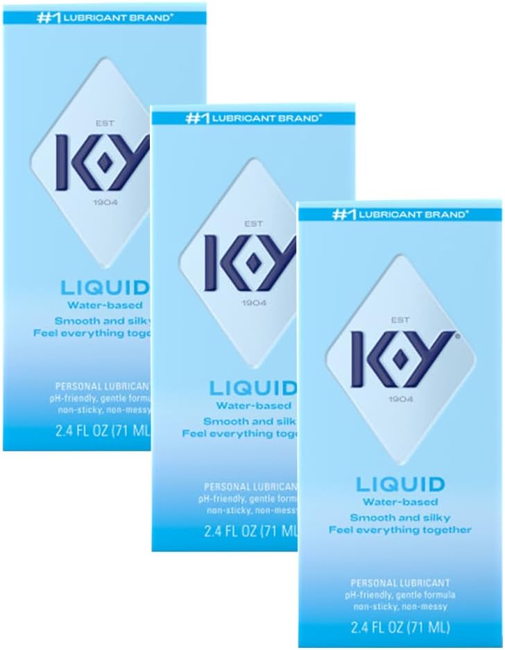 K-Y Liquid Classic Water-Based Body Friendly Formula 2.4 Fl Oz Personal Lubricant for Wetter Sex for Men, Women and Couples & Safe to Use with Latex Condoms (3 Pack)