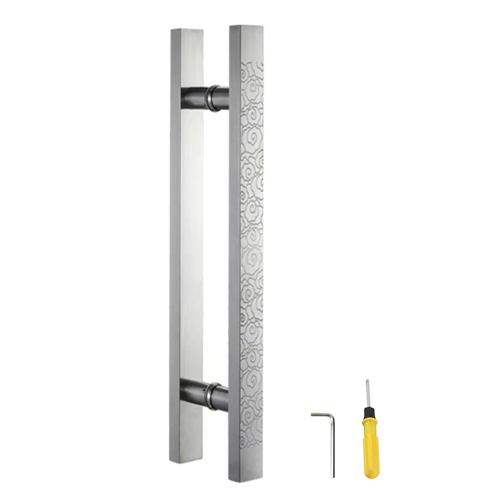 HYLYGFH Retro Wooden & Glass Door Pull Handle - Long Metal Sliding Handle with Auspicious Cloud Design, 80cm (31.5") Silver Commercial Door Pull