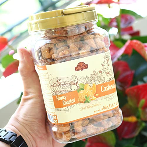 Image of LAFOOCO Honey Roasted Cashews 14.1 oz, Sweet Crunchy Party Nuts Gift | Whole cashews in a natural honey glaze. Halal & BRCGS certified Vietnamese nuts in a resealable jar. Sweet salty snack.