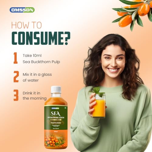 Image of Sea Buckthorn Juice, with Vitamin C, Omega 3-6-7-9 Fatty Acids & Antioxidants, Immunity & Gut Health Support, 500ml (Pack of 1)