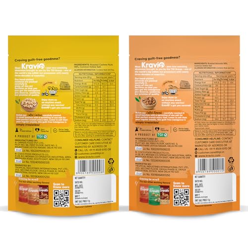 Image of Kravio Premium Roasted Salted Cashew & Almond Nuts (2 X 200g) | Zero Cholesterol Natural Whole Kaju & California Badam Nuts & Dry Fruits | Rich in Protein, Roasted Crunchy Delicious Healthy Snacks