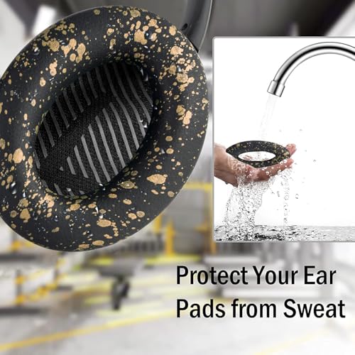 Image of SOULWIT Silicone Ear Pads Cover Protector for Bose QuietComfort QC15 QC25 QC2 QC35 QC45 /Ae2 Ae2i Ae2w /SoundTrue & SoundLink AE Headphones Cushions, Sweatproof, Easily Washable - Black Gold