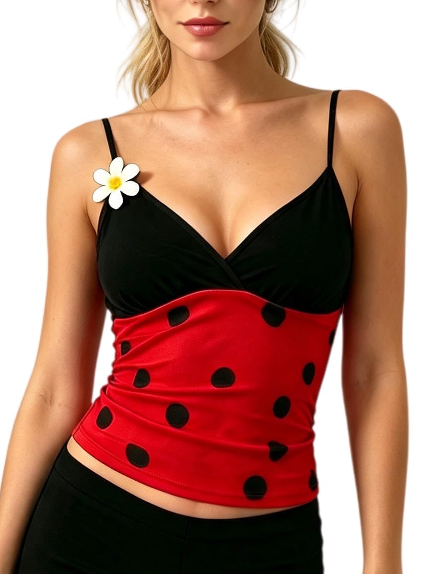 Women Cute Bee Ladybug Shirt Spaghetti Strap Halloween Costume (A-Red, M) — image 1