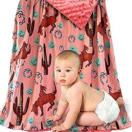 Image of Western Baby Blanket - Cowgirl Cowboy Baby Toddler Bedding - Baby Girl Baby Boy Throw Blanket - Soft Minky Receiving Blankets - Double Layers 40 X 30 Inches (Brown Horse)