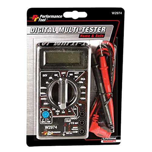 Image of Performance Tool W2974 Digital Multimeter Tester 2000 Counts with AC DC Voltmeter and Ohm Volt Amp Meter, Measures Voltage, DC Current Measurement, Automatic Zero Adjust, 9V Battery Included