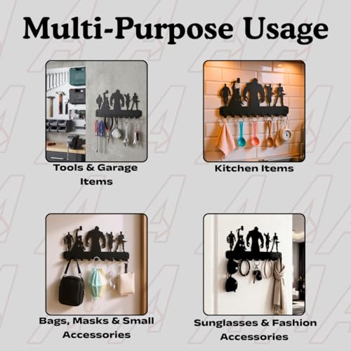 Image of Metal Marvel Avengers Key Holder | Wall Mounted Organizer with 9 Hooks | Decorative Black Powder Coated Key Rack for Entryway, Hallway, Kitchen & Office (25x15 cm)