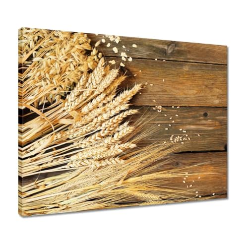  Quadro stampato su tela Wall Art Decor 50x40cm Diversi campi di grano su tavole di legno No. H10730Z_PC1R