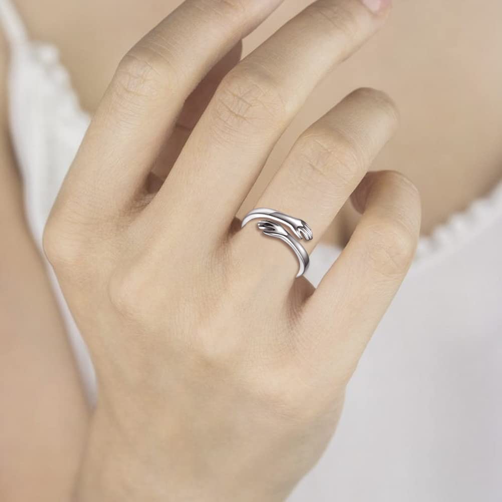 Anello da donna in argento Sterling 925, con scritta "I Love You Forever Love You Mother", idea regalo per sorelle e sorelle, con incisioni e mani aperte, idea regalo