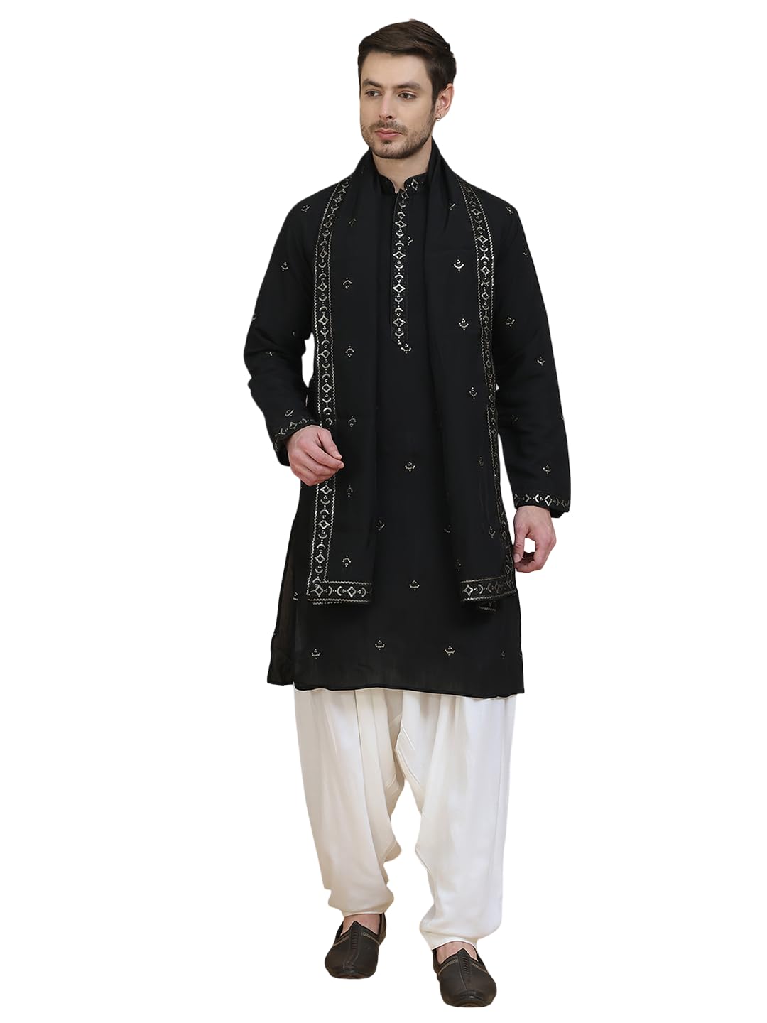 Embroidered Kurta Salwar and Dupatta Set for Men-image-34