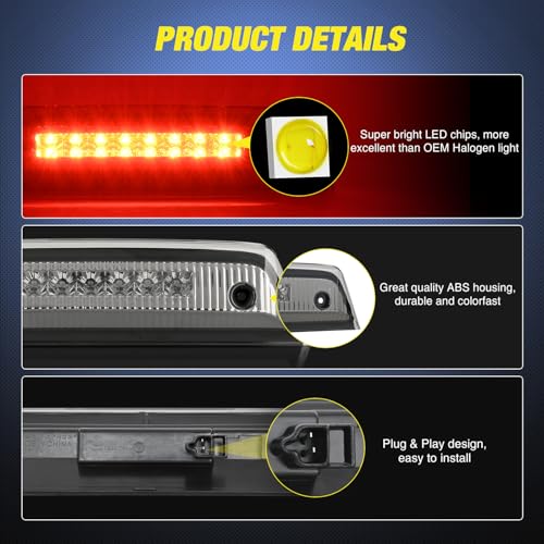 Image of Nilight Third Brake Light Tail High Mount 3rd Stop Lights Smoked Lens Compatible with Dodge Journey 2010 2011 2012 2013 2014 2015 2016 Van SUV Rear Center Cab Lamp