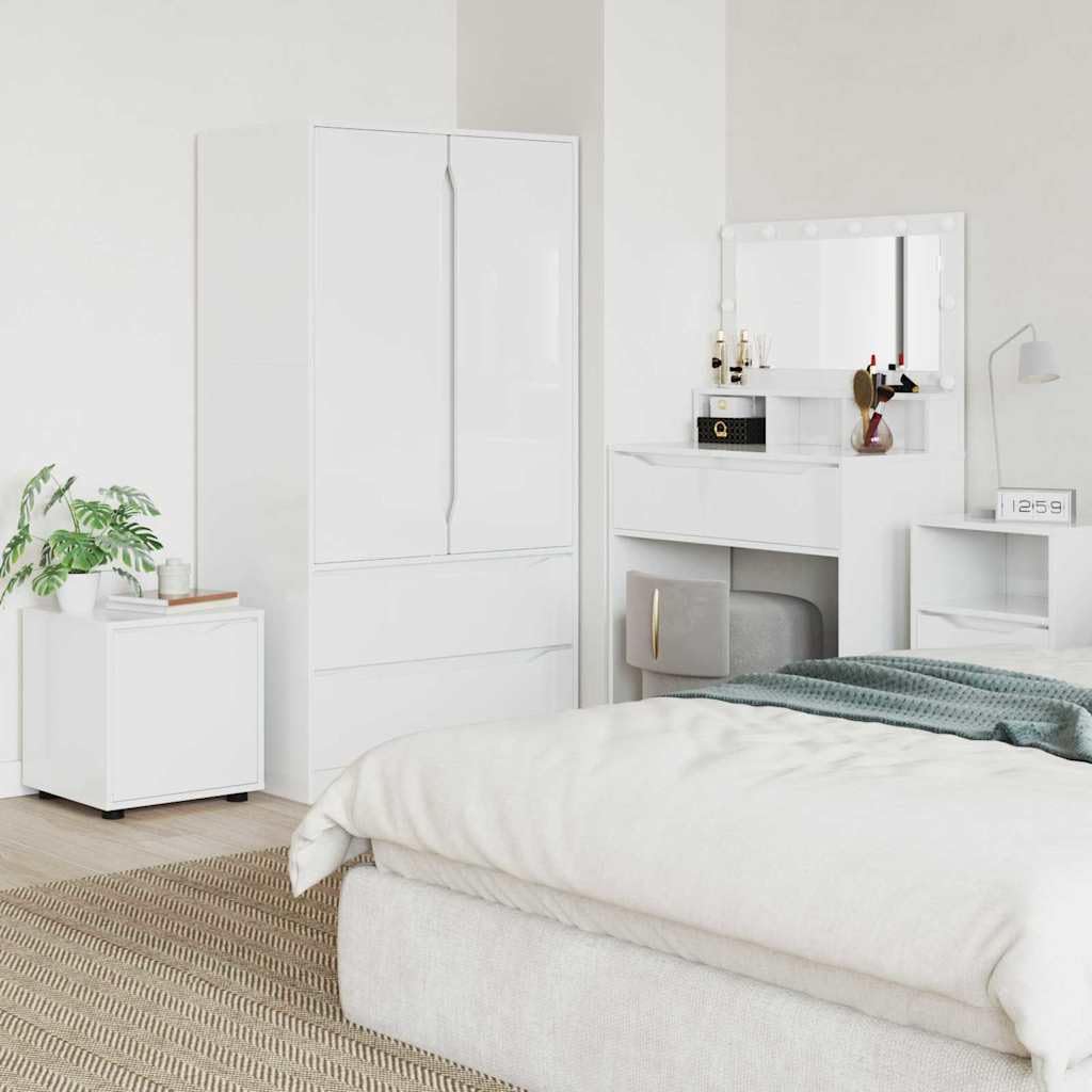 Badezimmerschrank Hochglanz Weiß Holzwerkstoff 40,5 x 40 x 44 cm mit Schublade Stauraum für Kosmetik und Handtücher minimalistisches Design für modernes Bad