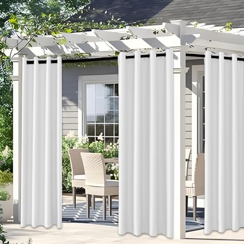 YSTELLAA Gardinen Vorhänge 2er Set, 140×260cm, Verdunklungsvorhänge Mit Ösen, Thermovorhang Kälteschutz Blickdicht, Schallschutz Vorhang Schlafzimmer, Outdoor Vorhang, Weiß