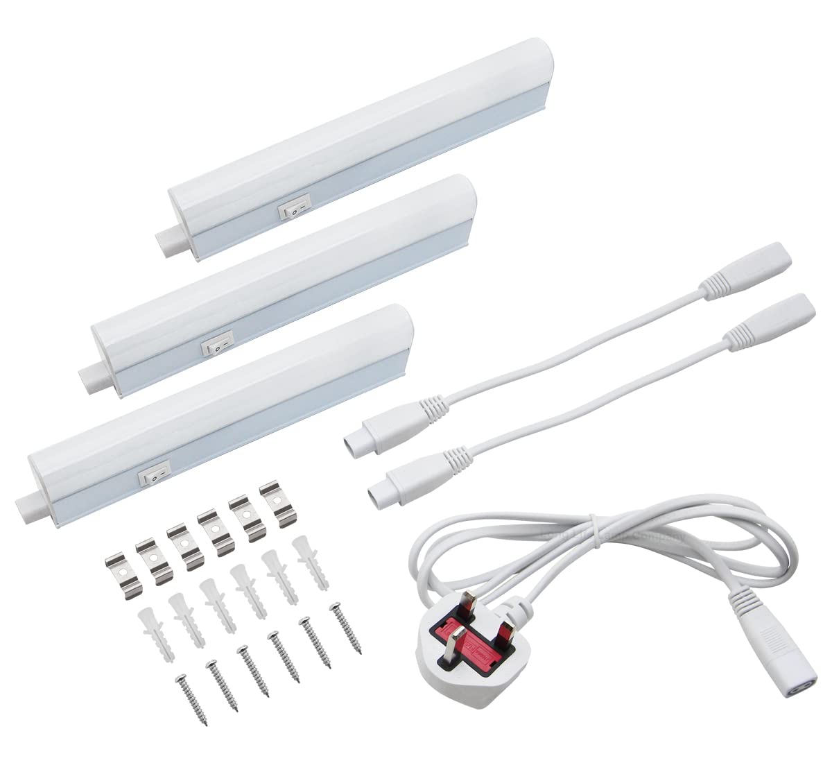 Long Life Lamp Company 9w LED T5 Under Cabinet Link Light 6000k Cool White 220-240v AC Pack of 3 x 200mm with Plug UC200T3