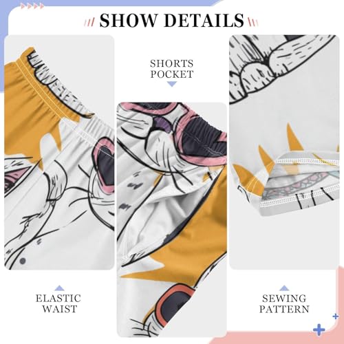 Cat with Glasses Boys Long Pants Soft Trousers Elastic Waist Kids Lounge Bottoms with Pockets S-XL4