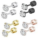 4 Pairs Titanium Screw Back Round Stud Earrings Set for Women Men, Hypoallergenic Surgical Stainless