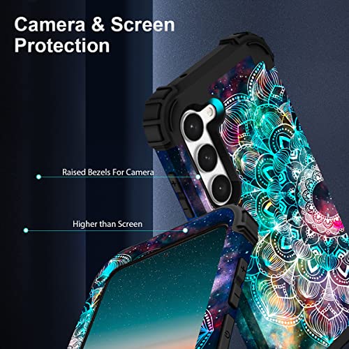 Hocase For Galaxy S23 5G Case, Shockproof Heavy Duty Protection Soft Silicone Rubber Bumper+Hard Plastic Hybrid Protective Case For Samsung Galaxy S23 (6.1" Display) 2023 - Mandala In Galaxy #TOP3