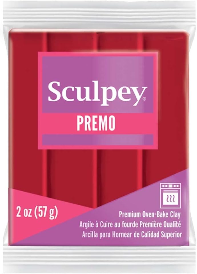Sculpey Premo Polymer Oven-Bake Clay, Cadmium Red Hue, Non Toxic, 2 oz. bar, Great for jewelry making, holiday, DIY, mixed media and more. Premium clay Great for clayers and artists.