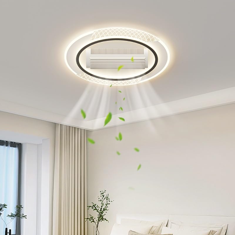 LYSDjia Bladeless Ceiling Fans with Lights Modern Flush Mount Ceiling Fan with Remote and Dimmable LED Lights 6 Speed Fan Light for Bedroom Living Room Home Office Low Profile Ceiling Fan