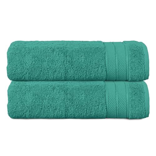 Image of Elegant Comfort Three Line Popcorn Towel Set for Bathroom 27 x 54 inches, Premium Hotel Quality 2-Pack Bath Towels, 100% Turkish Cotton, Soft and Durable, Quick Dry and Highly Absorbent, Teal Blue
