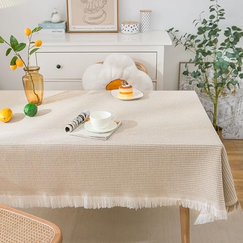 Nappe rectangle 90 x 180 cm kaki en polyester tricoté avec pompons chic - 2
