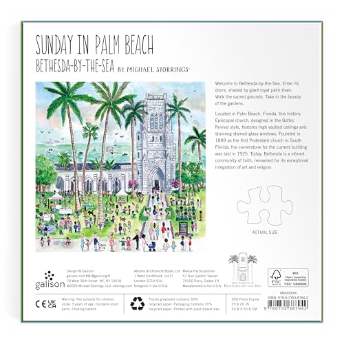 Puzzle Galison Sunday Palm Beach – 1000 piezas Michael Storrings con arte del famoso Palm Beach Bethesda Church miniatura 6