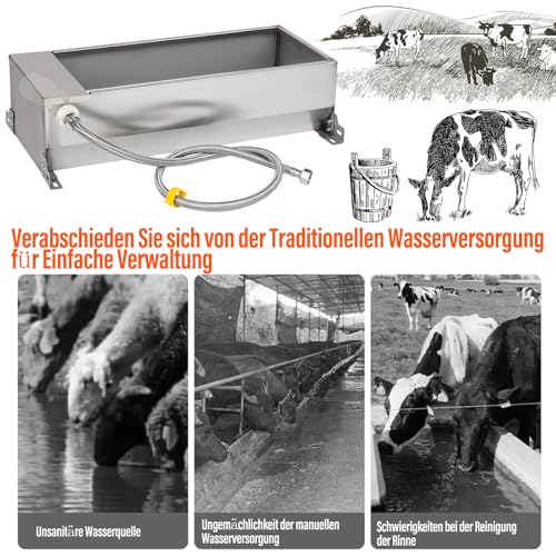 Svauoumu Tränkebecken mit 1/2 Zoll Schwimmerventil, Automatisches Ziegentränkebecken aus Edelstahl für Rinder, Pferde, Schafe, Hunde und Geflügel Tränken Viehbedarf
