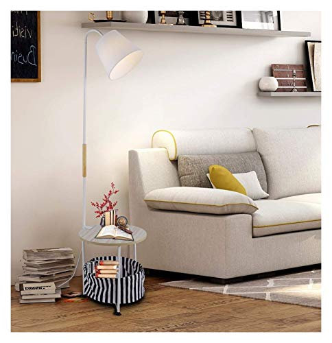 LOKKRG Lámpara de pie,Lámpara de pie de Tela Moderna de Hierro Lacado,mesita de Noche de Estudio para Sala de Estar Ajustable E27 LED 220V mesita de café móvil Mesa pequeña (Blanco),Regalo