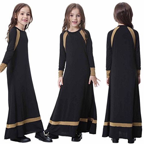 ODASDO Kids Girls Adorable One Piece Muslim Abaya Dresses Long Sleeve Slim Fit Casual Ramadan Prayer Robe Dress