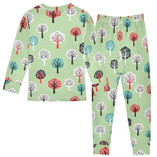 Pajama Sets Long Sleeve Tree Pattern on Light Green Soft Comfy Sleepwear 2 Piece PJS 3-8T3