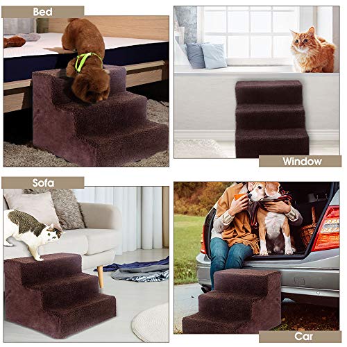 MASTERTOP Dog Stairs, 3 Tiers Non-slip Pet Steps with Removable Fabric Cover, Plastic Pet Ladder for Older & Small Dogs, Send 1 Lint Roller - Brown - Image 7