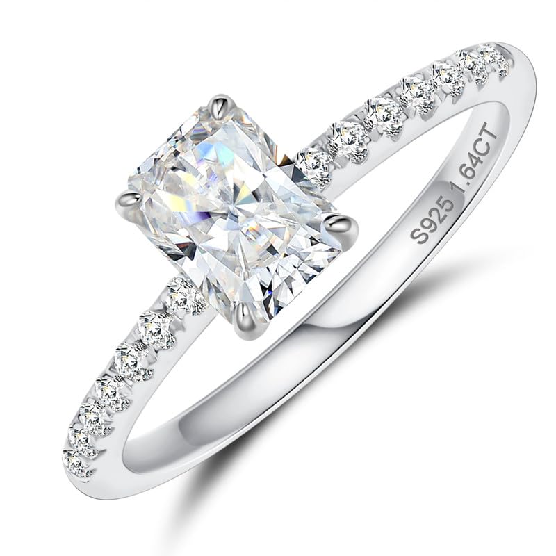 Moissanite Rings for Women Radiant Cut Engagement Rings D Color