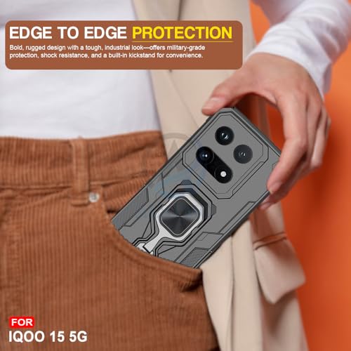 Image of AESTMO Armor Back Cover for iQOO 15 5G | Ring Holder & Kickstand & Camera Protection in-Built | 360 Degree Protection Back Case Cover (Black)