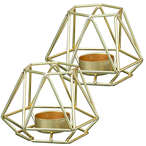 2 StuCke Tealight Oro Portavelas Hierro Hueco Tealight Metal Hexágono Moldeado Escritorio Diseño Geométrico