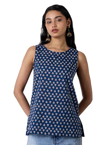 Image of Amazon Brand - Myx Women's Cotton Printed Sleeveless Short Kurti (Available in Plus Sizes)