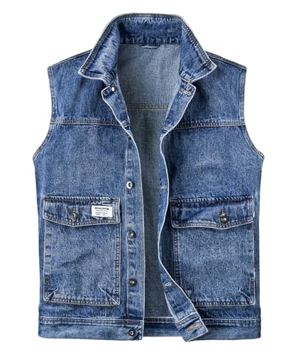 Men's Denim Vest Gilet Casual Vintage Biker Sleeveless Jacket Cowboy Jeans Waistcoat Retro Photography Outerwear