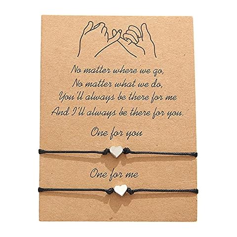 AMOR SPES Pack Of 2 Handmade Sister Wish Bracelets Charm Matching Bracelets With Card Bestie Bracelet Friendship Bracelets BFF Gift Best Friend Forever (Heart) Cover