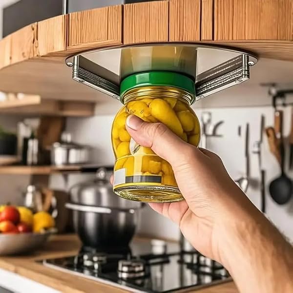 Under Cabinet Jar Opener – Heavy Duty Stainless Steel Lid Opener for Seniors, Weak Hands & Arthritis – Easy Mount Kitchen Tool by Generic - Used condition - US$9.35