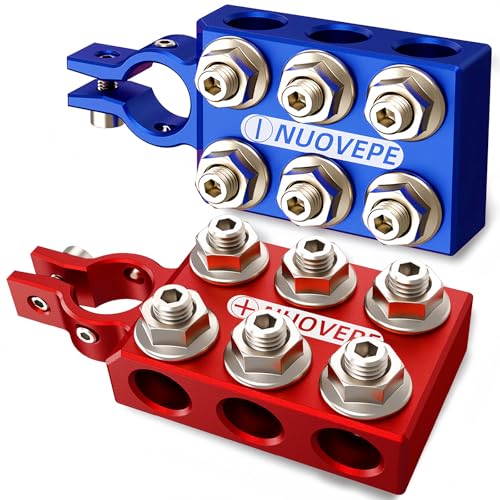 Heavy Duty Battery-Terminal-Connector: 12-Way Car Battery Terminals, Aluminum Corrosion Resistant, 8AWG up to 4/0(XL) AWG Gauge, Fits SAE/DIN/EN Top P